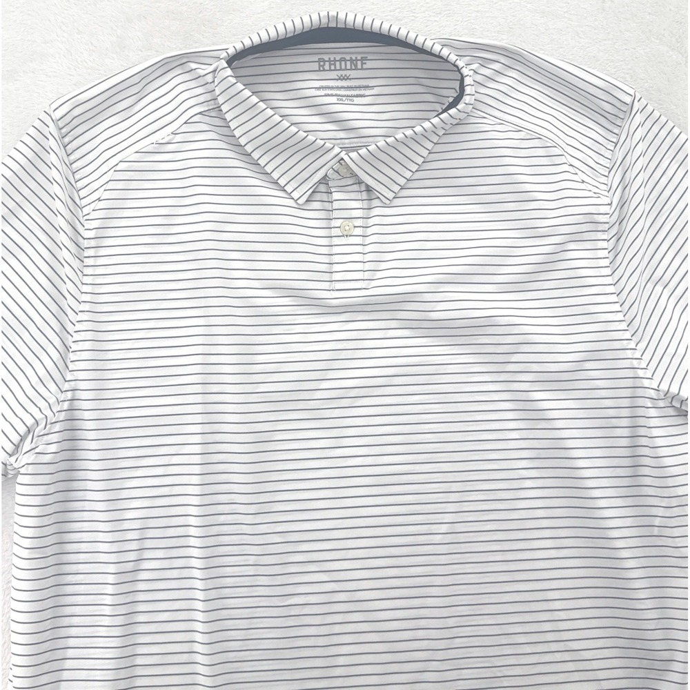 Rhone Mens Commuter Golf Polo XXL White Navy Pinstripe Slim Fit Performance NWT